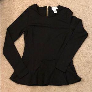 Carmen Marc Valvo Long Sleeve Peplum Top